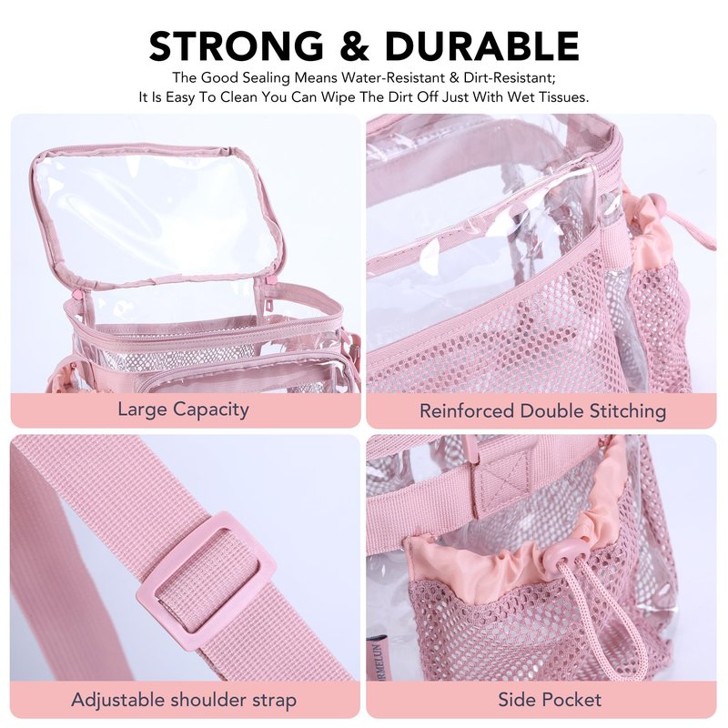 BORMELUN Clear Lunch Bag for Work - Heavy Duty Transparent Lunch Box for Men and Women - Stadium Approved for Correctional Officers Plastic Lunch Bag (pink)