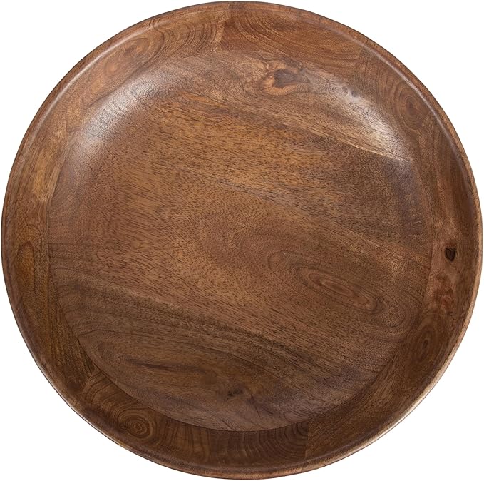 Kate and Laurel Rooks Modern Decorative Ribbed Wood Bowl, 12 Inch Diameter, Walnut Brown, Transitional Raised Fruit Bowl for Kitchen Counter or Use as Living Room or Entryway Table Decor
