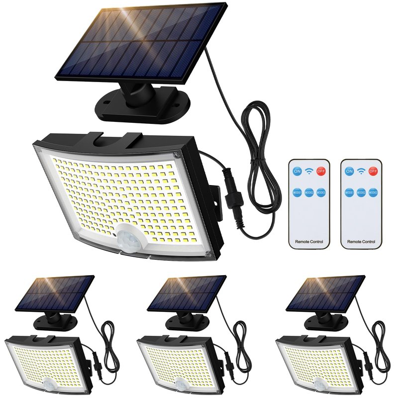 Adiding Solar Outdoor Lights, 2800LM LED Flood Lights with 16.4 Ft Cable, Remote Control Solar Motion Sensor Lights with 3 Modes, Solar Powered Security Lights for Outside Patio, Yard, Garage, 4 Pack