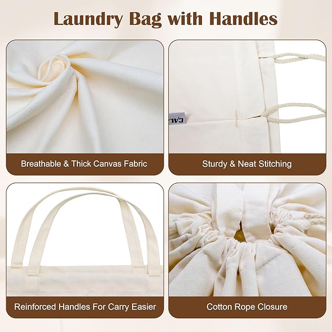 Canvas Laundry Bag 40"W x 35"H, Thick Laundry Bag with Handles & Drawstring, Extra Large Heavy Duty Washable Canvas Storage Sack (XXL, 1 Pack)