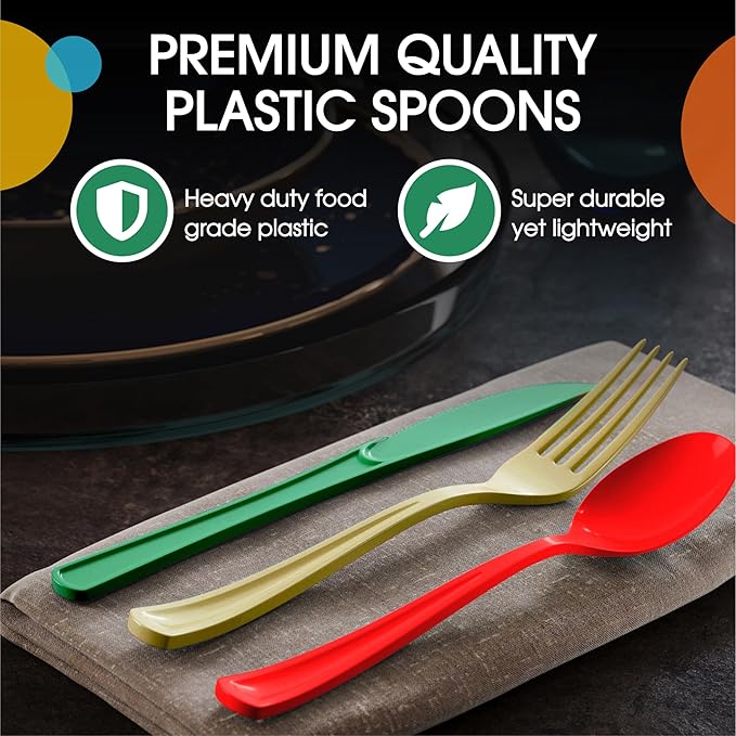 Party Solids Christmas Plastic Silverware 150 Pcs Christmas Cutlery Set