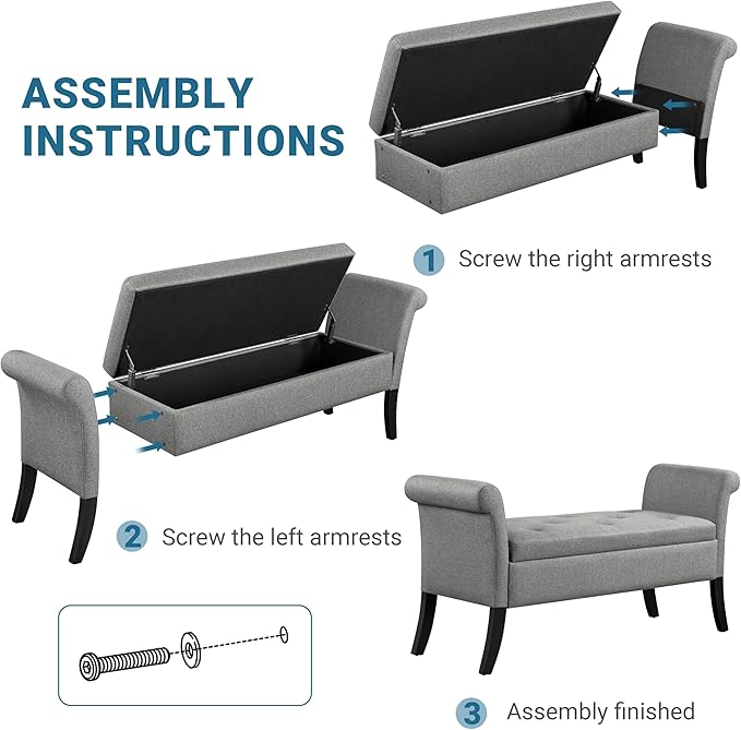Yaheetech Ottoman with Storage, 52" Storage Ottoman Bench with Safety Hinge, Upholstered Bench with Seating for Bedroom, Living Room, Holds up to 661 lb, Light Gray