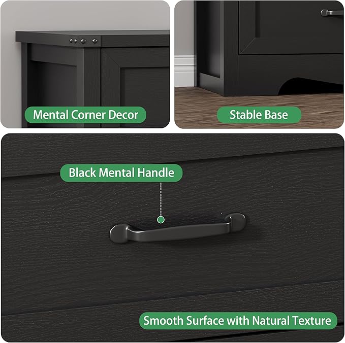 Dresser for Bedroom with 6 Drawers, 49" Tall Wood Chest of Drawers with Deep Drawers & Mental Handle, Modern Dresser TV Stand, Wooden Closet Storage Organizer for Living Room, Hallway, Entryway, Black