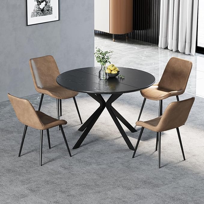 46.4" Round Dining Table, Mid Century Modern Round Dining Room Table for 4-6 with Metal Legs, Easy Assembly Coffee Table, Space-Saving Design for Kitchen and Dining Room