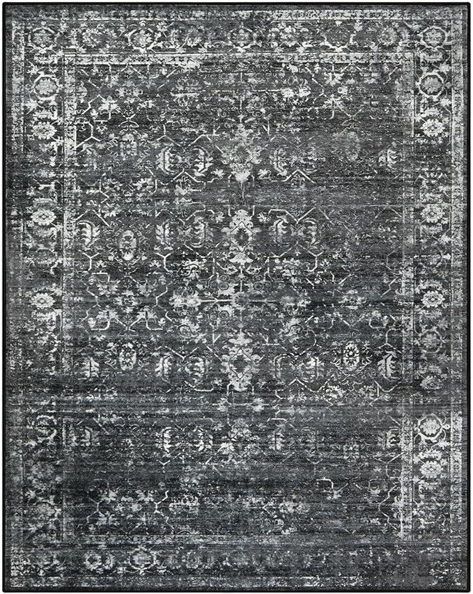 Lahome 8x10 Area Rugs for Living Room Washable Rugs 8x10 Black Large Rug Indoor Carpet, Vintage Distressed Rug Soft Non Slip Area Rug for Bedroom Dining Room Home Office(8 x 10, Black/Grey)
