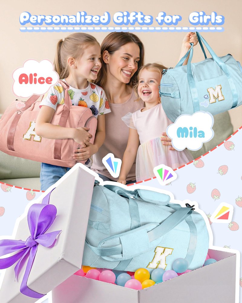 Vogewood 9 Year Old Girl Birthday Gifts, Girls Gym Bag, Kids Personalized Dance Bags with Shoe Compartment, Customized Travel Duffle with Toiletry Bag, Preppy Things for Daughter Niece (Letter Z)
