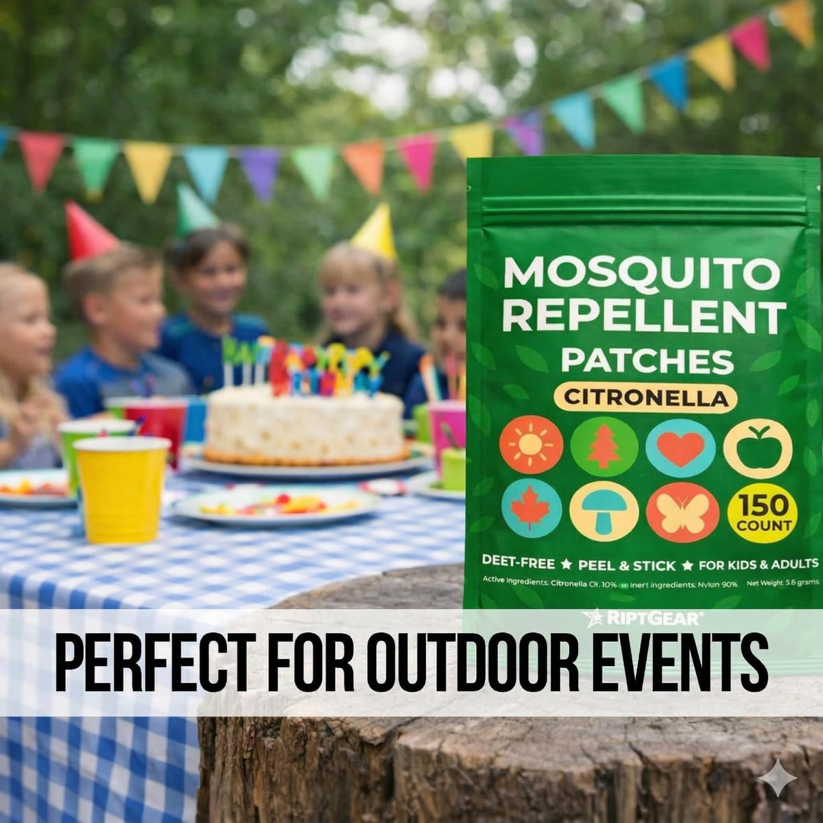 RiptGear Natural Mosquito Patch Stickers for Kids - Insect Citronella Oil Stickers (150 Pack)