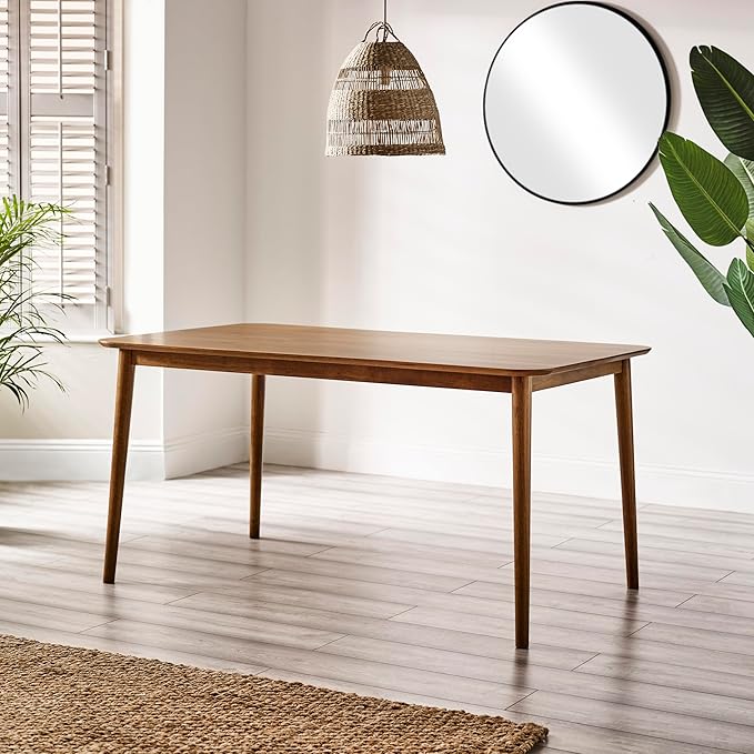Furniturebox UK Solid Wood Table - Lynton Wooden Dining Table - Modern Take on Traditional Classic Farmhouse Dining Furniture - Retro Solid Rubberwood (6 Seat Table)