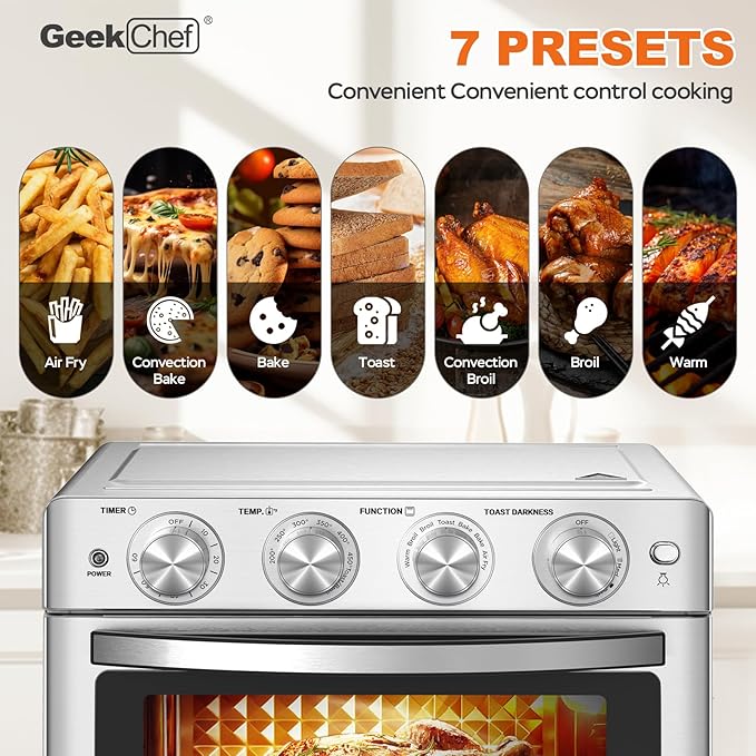 Exra Large Air Fyer Toster Oven Combo, Big Air Fryer, Toast Oven with Bake, Roast, Pizza, Easy to Use & Clean, 6 Slice Toast, Stainless Steel