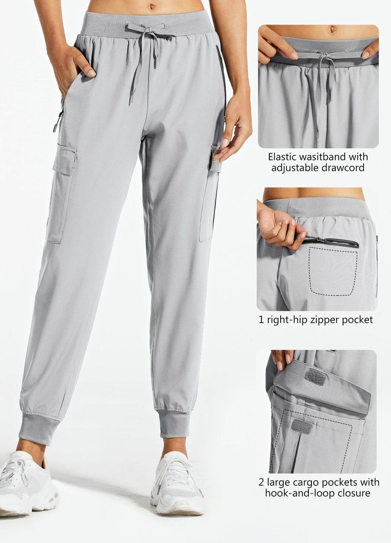 Libin Women's Cargo Joggers Lightweight Quick Dry Hiking Pants Athletic Lounge Casual Travel, Light Gray XL