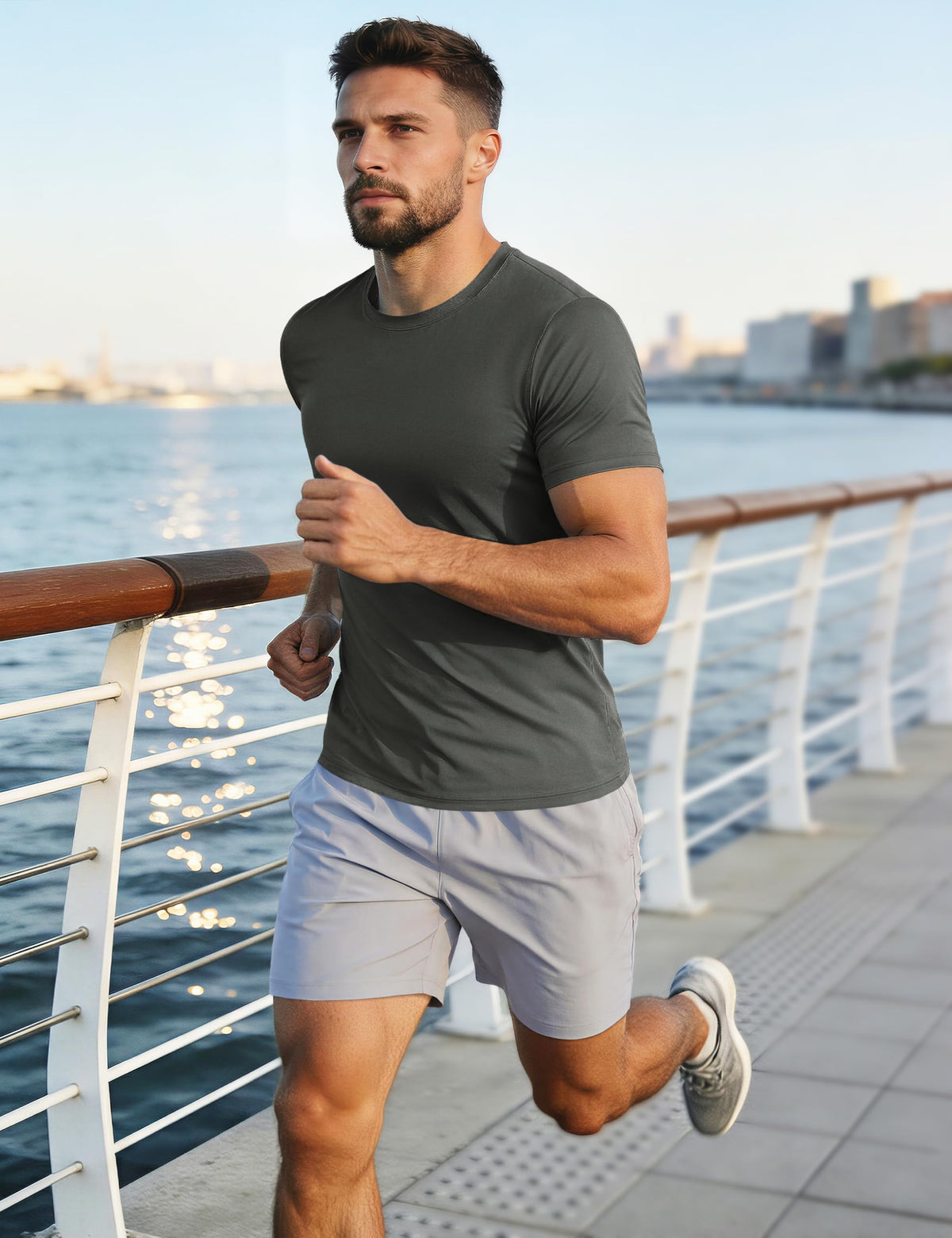 Tee Shirts Mens Short Sleeve T Shirts Lightweight Breathable Casual Shirts Dry Fit Swim Shirt UV Protection Beach Shirts Dark Grey