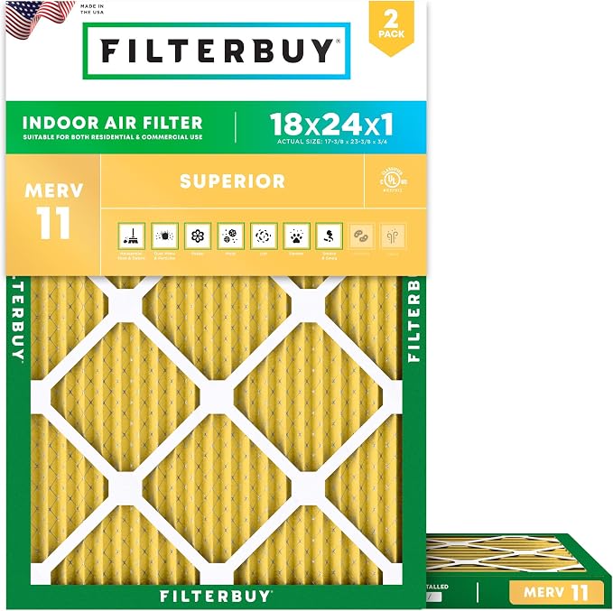 Filterbuy 18x24x1 Air Filter MERV 11 Superior Pet & Allergy Defense,