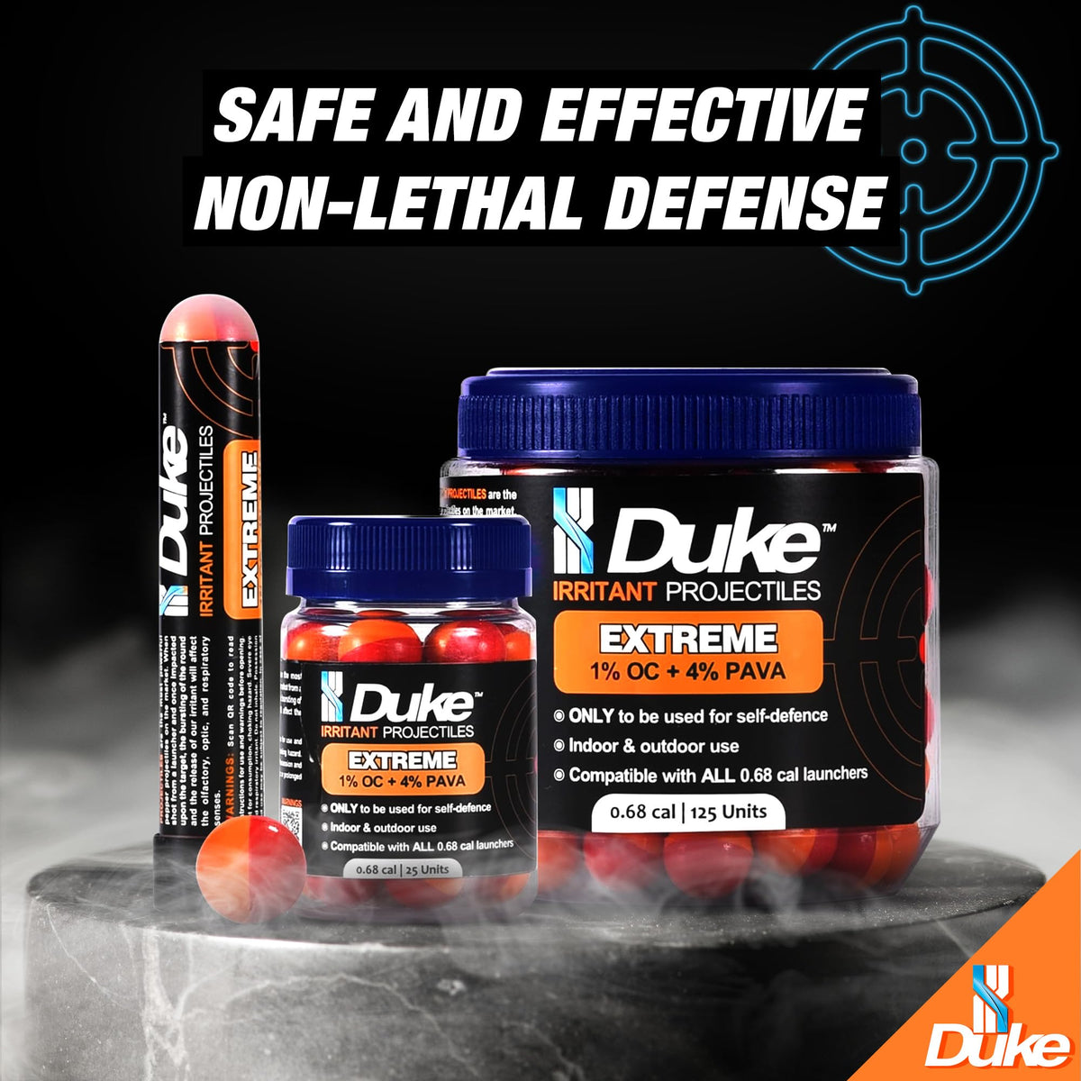 Duke 68 Cal Pepper Ball Projectiles (4% PAVA + 1% OC), 7 Count - Extreme Irritant Projectiles, Non Lethal Pepper Gun Balls for Self Defense Weapons, Professional-Grade, Weight: 3.3g