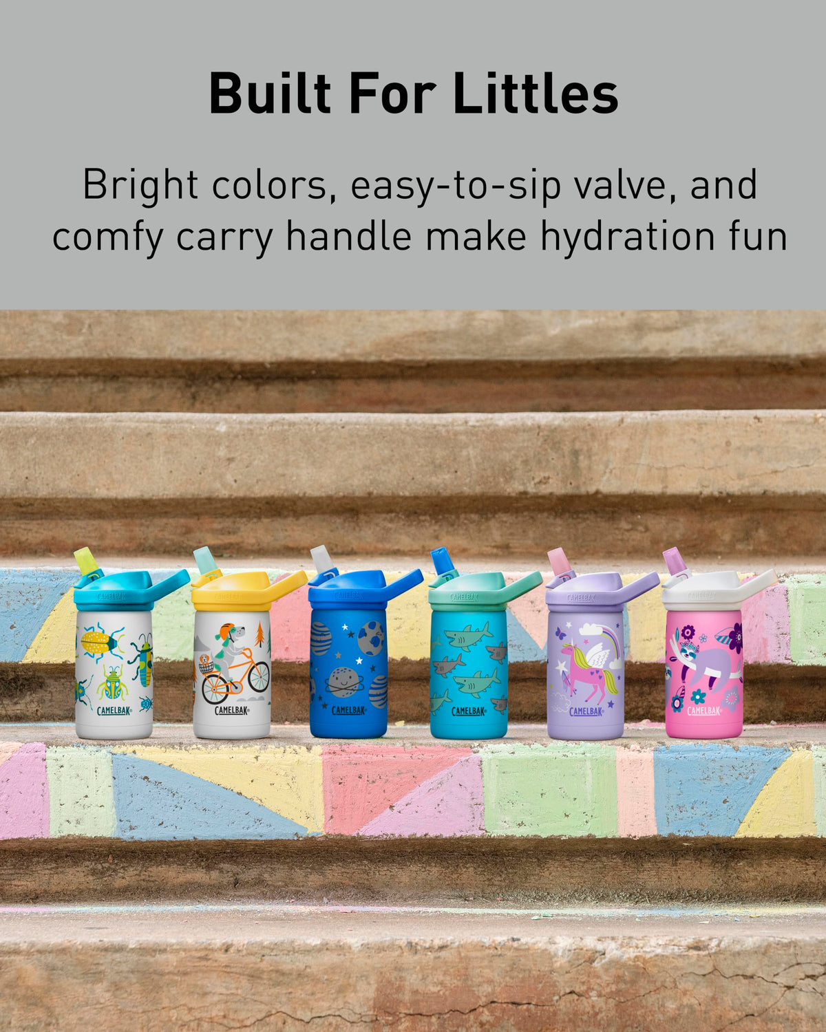 CamelBak Eddy+ Kids Insulated Stainless Steel Water Bottle with Bite Valve Straw, Leak‑Resistant Design for Everyday Hydration, 12oz, Flowerchild Sloth