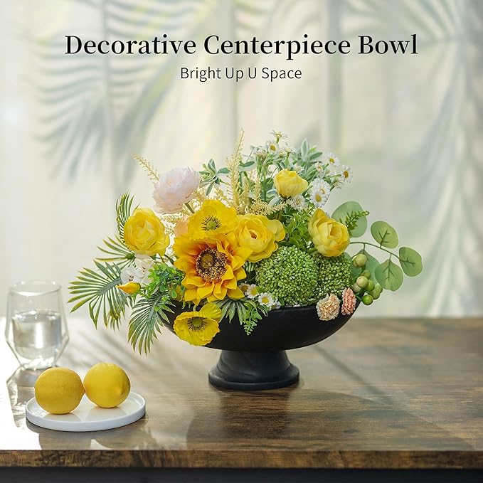 Hanobe Decorative Wood Bowl for Centerpiece: Wooden Black Pedestal Bowl Decor for Entry Way Table - Large Coffee Table Decor Dough Bowl for Fruit,Keys