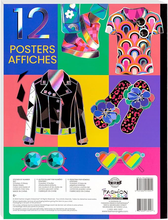 Fashion Angels Sticker It Fashion Sticker by Number Posters, Includes 500+ Trendy Stickers & 12 Posters, Fashion Themed Craft Kit for Tweens & Teens