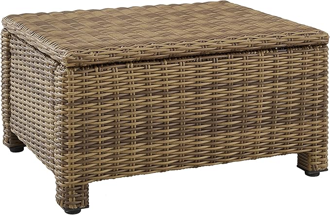 Crosley Furniture Bradenton Wicker Outdoor Ottoman Foot Rest for Patio, Deck, Porch, Brown with Sangria Cushions