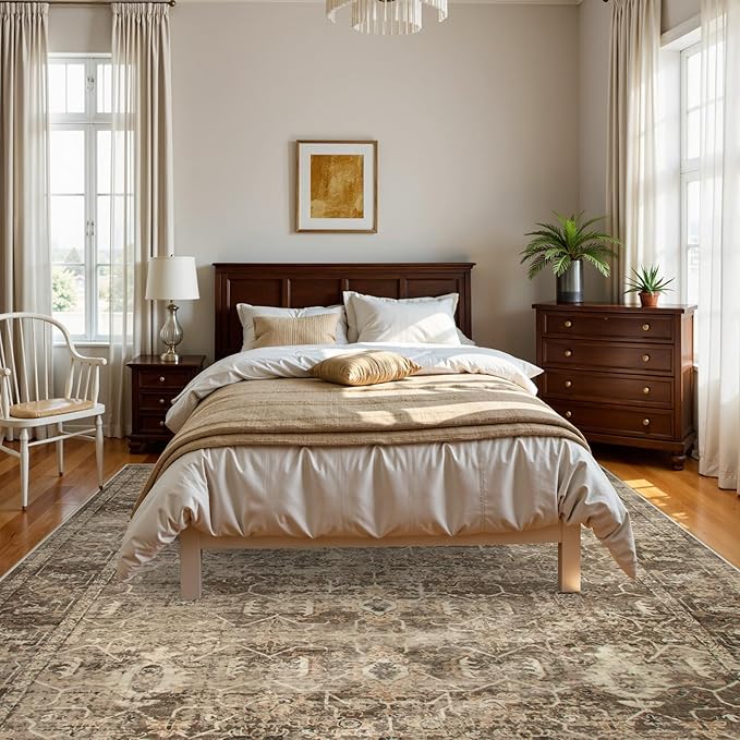 Lahome Vintage 6x9 Washable Brown Rugs for Living Room Bedroom, Soft Dining Room Rugs for Under Table, Non Slip Indoor Throw Carpet for Entryway Kitchen Office (6x9ft,Brown)