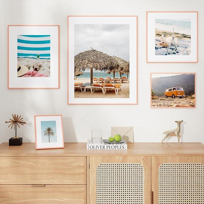 16x16 Metal Square Picture Frame For Wall With Mat For 12x12, 16''x16'' Aluminum Photo Frames With Tempered Glass, Minimalist Modern Poster Frame Horizontally Vertically, Rose Gold