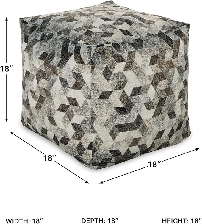 Signature Design by Ashley Albermarle Casual Geometric Patterned Pouf 18 x 18 Inches, Gray & Dark Brown