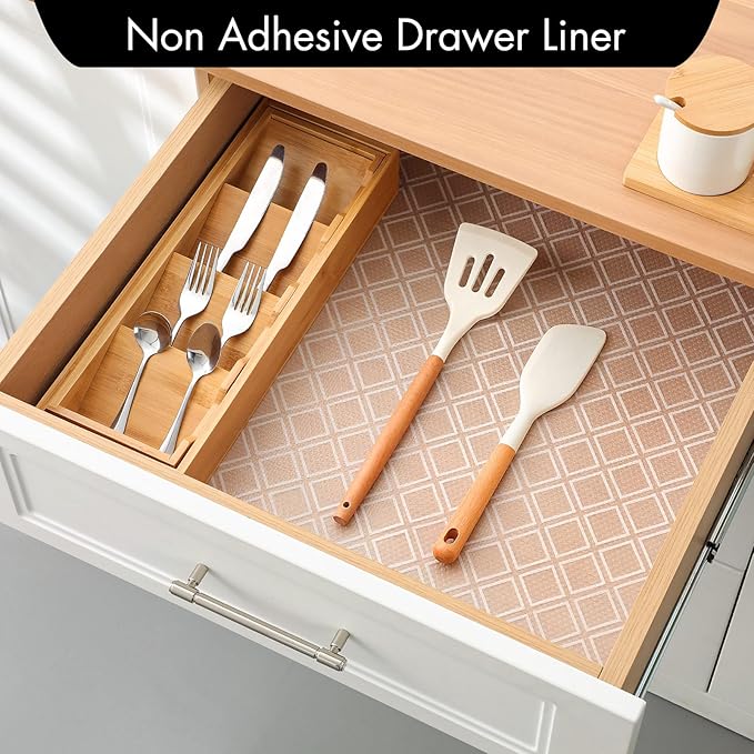 Cooyes Shelf Liners for Kitchen Cabinets – Non Adhesive Drawer and Cabinet Liner, Waterproof and Oil-Proof Kitchen Cupboard Shelf Paper EVA Material Fridge Liner for Refrigerator – Modern Pattern