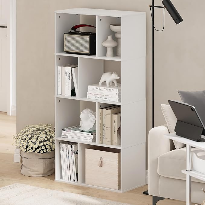 Furinno DALY Book Shelf, 8-Cube Bookshelf, Cube Storage Organizer Bookcase with Irregular Compartments, 11.7 x 23.6 x 49, for Living Room, Bedroom, Home Office, White