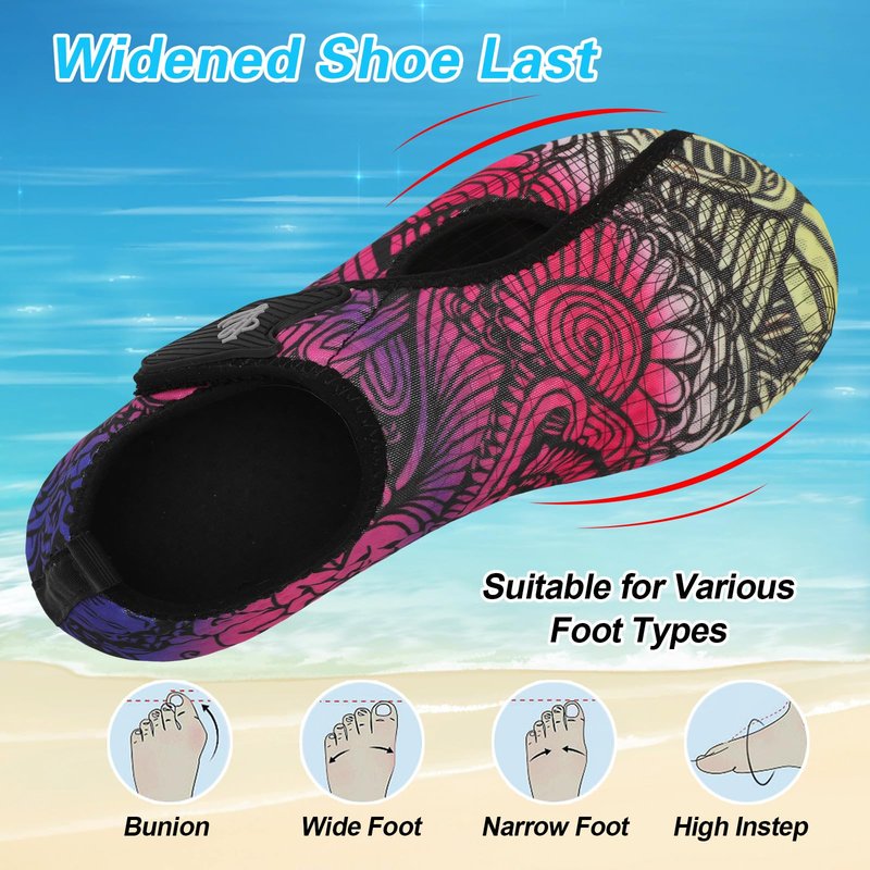 LeIsfIt Water Shoes for Women Men Swim Beach Barefoot Shoes Quick Dry Aqua Socks for Pool Diving Lake Surf, Color Pattern, 8-9 Women/7-7.5 Men