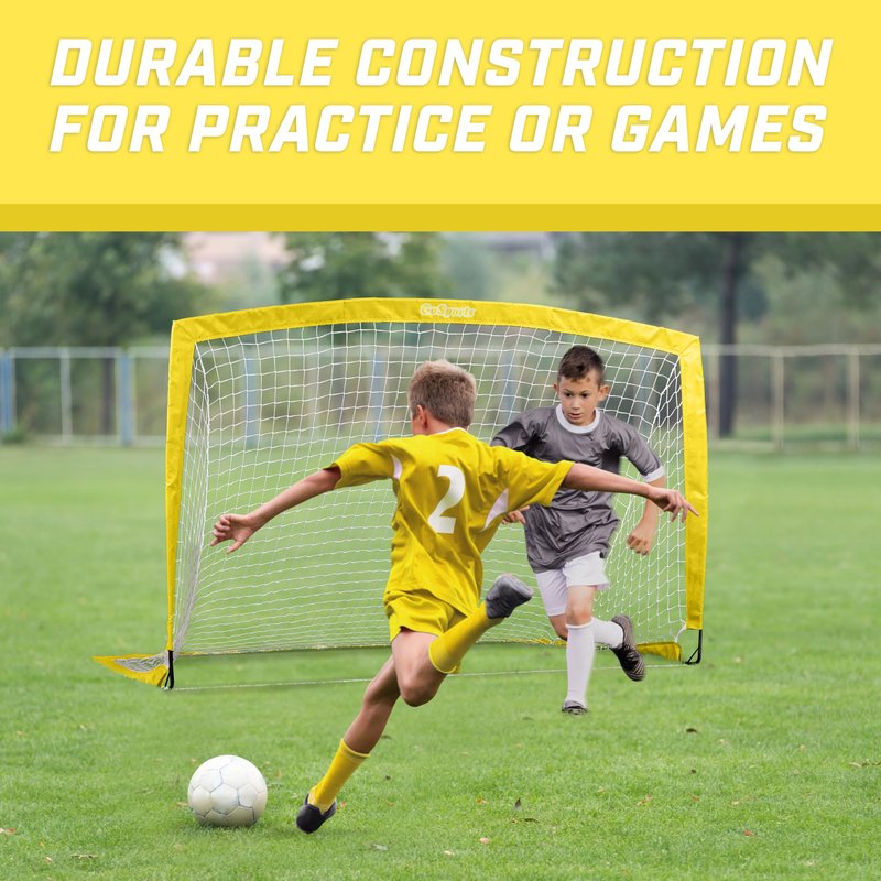 GoSports Team Tone 6 ft x 4 ft Portable Soccer Goal for Kids - Pop Up Net for Backyard - Yellow