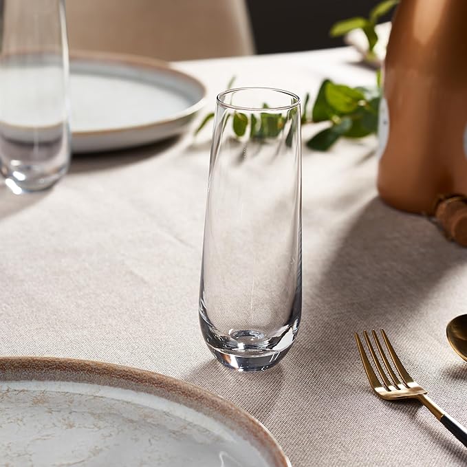 GLING [9.4 oz. - Set of 8 Stemless Champagne Glasses, Flute Crystal Glass Cups, Cocktail Glass Set - Great for Parties, Weddings and All Occasions