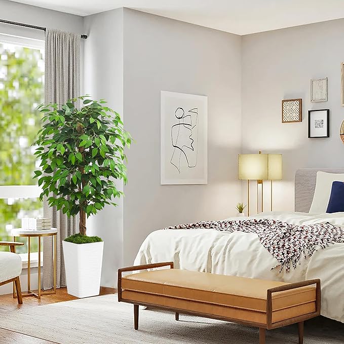 Artificial Ficus Tree 5FT Faux Floor Tree with Planter UV Resistant Potted Fake Silk Plant - Faux Trees Indoor Outdoor Lifelike Fake Ficus Tree for Home, Living Room Bedroom Topiary Tree