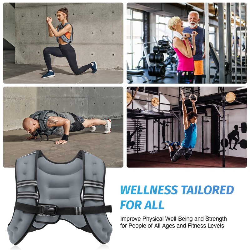 ZELUS Weighted Vest, 6lb/8lb/12lb/16lb/20lb/25lb/30lb Weight Vest with Reflective Stripe for Workout, Strength Training, Running, Fitness, Muscle Building, Weight Loss, Weightlifting, Grey(8 lb)