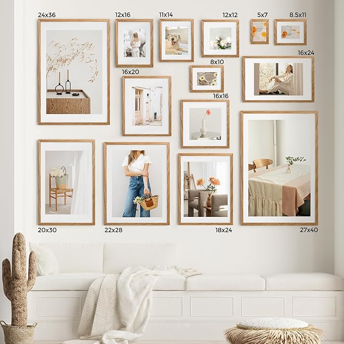 Axeman 8x8 Solid Oak Wood Frame With Mat - 8x8 Picture Frame - Plexiglass & Hanging Hardware Included - Natural