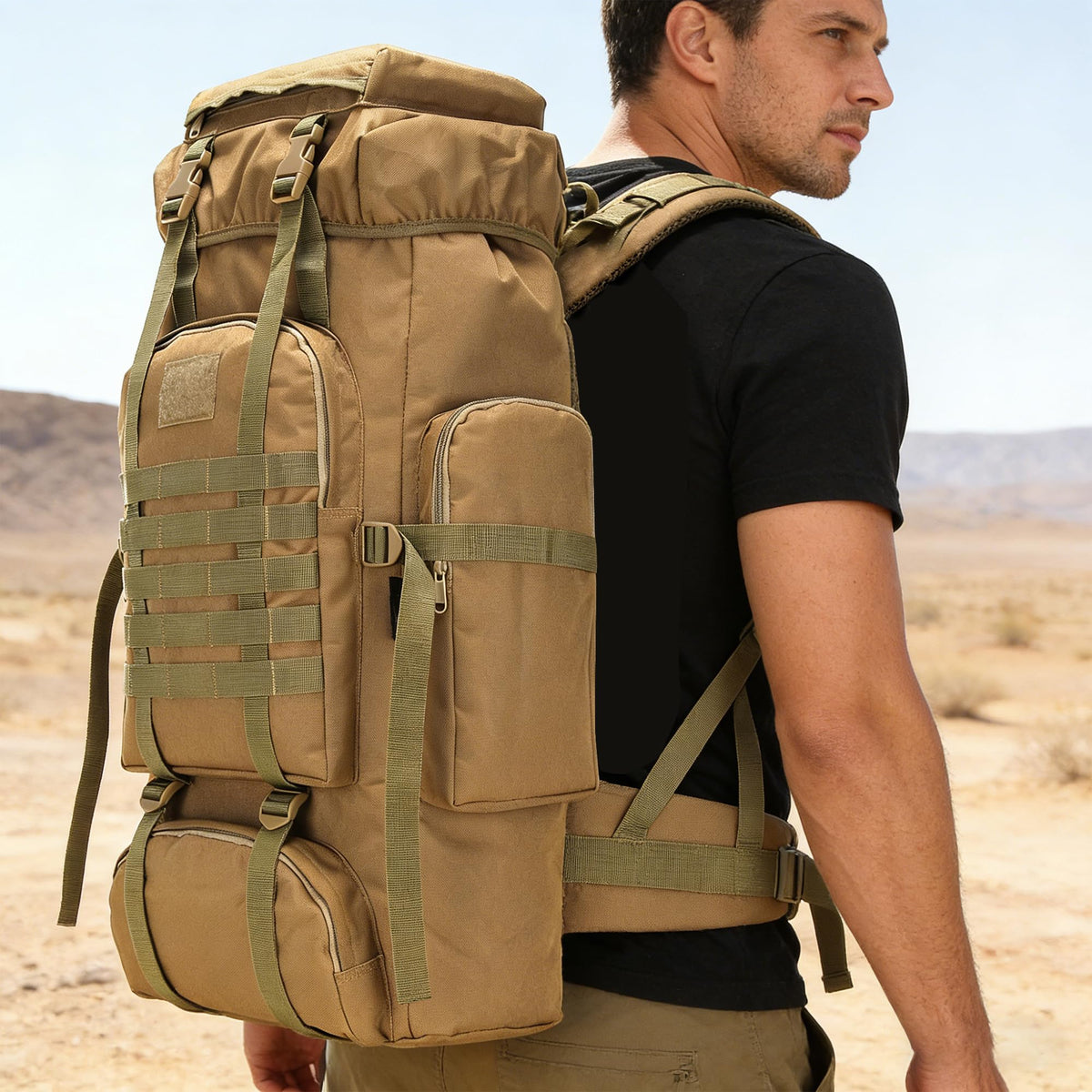 W WINTMING Hiking Backpack for Men 70L/100L Camping Backpack Military Rucksack Molle 3 Days Assault Pack for Climbing