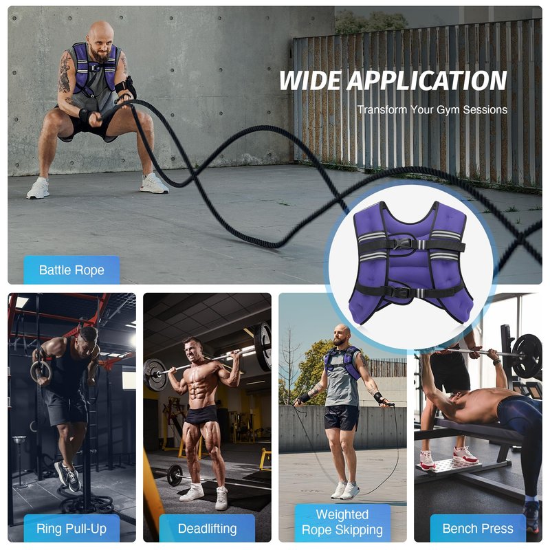 ZELUS Weighted Vest, 6lb/8lb/12lb/16lb/20lb/25lb/30lb Weight Vest with Reflective Stripe for Workout, Strength Training, Running, Fitness, Muscle Building, Weight Loss, Weightlifting, Violet(16 lb)