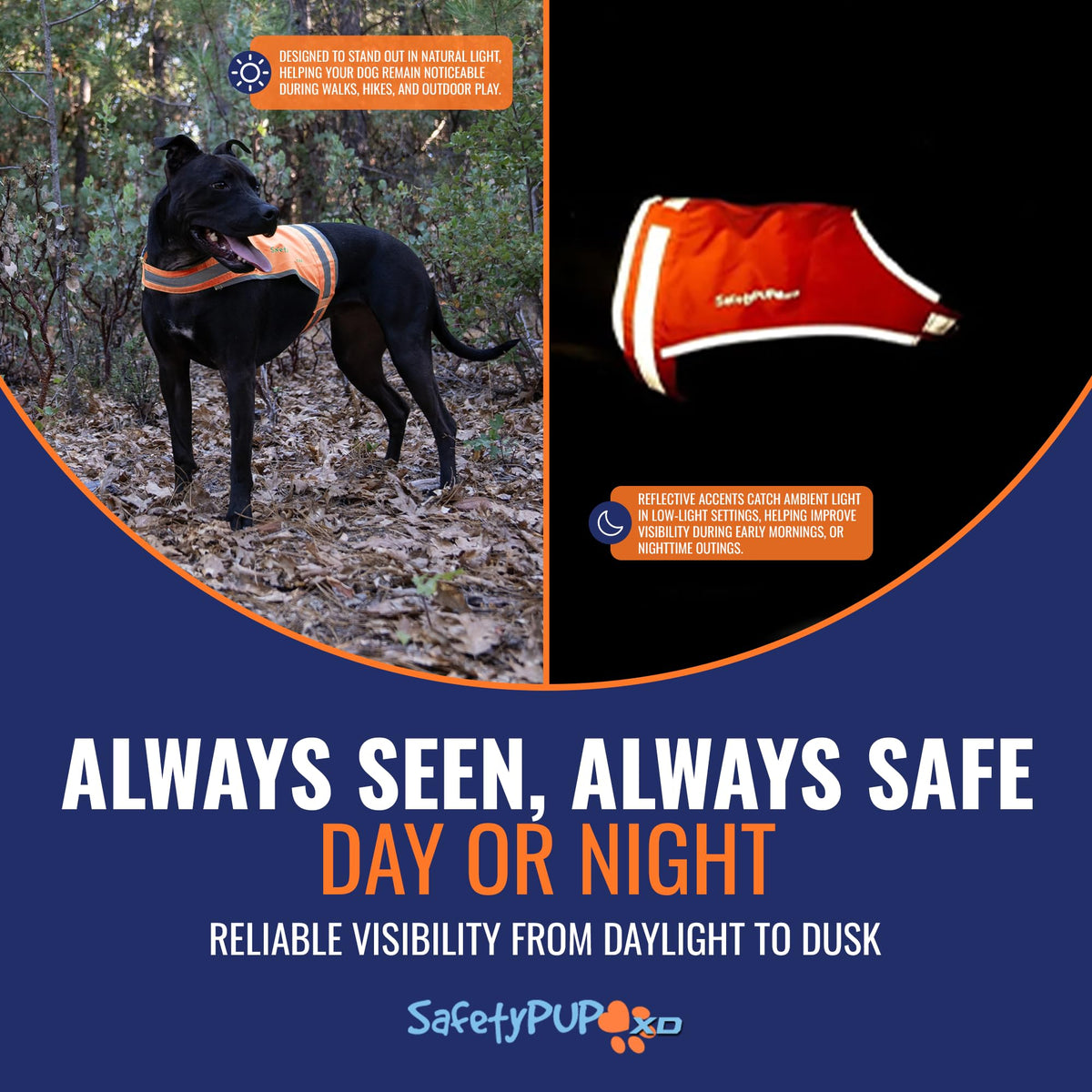 SafetyPUP XD Lite Blaze Orange Reflective Dog Vest – High Visibility Hunting & Safety Vest with Lightweight Mid-Back Coverage. Apparel Gear for Small Medium and Large Breeds