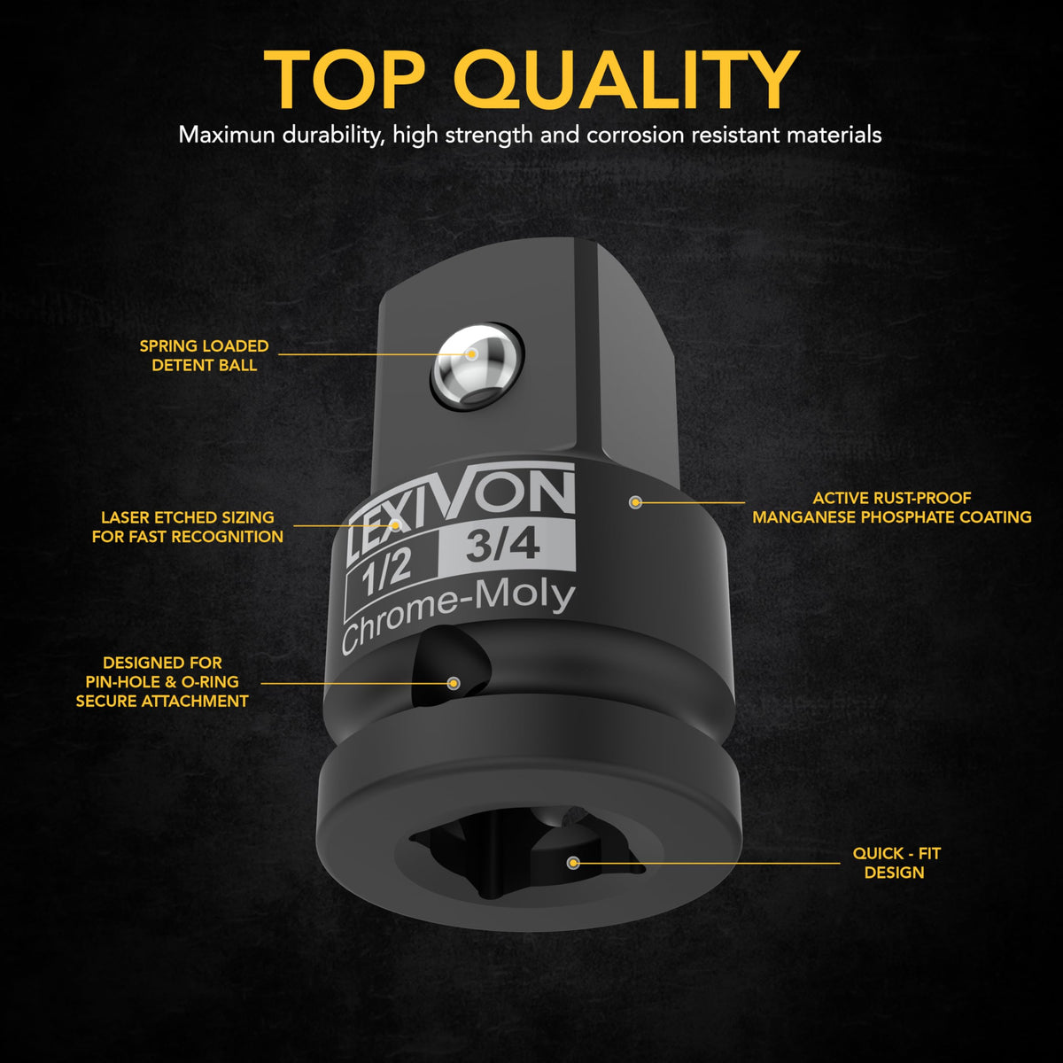 LEXIVON 1/2-Inch Impact Socket Adapter, 1/2" Female x 3/4" Male Increaser | Chrome-Molybdenum alloy steel = Fully Impact Rated (LX-401)