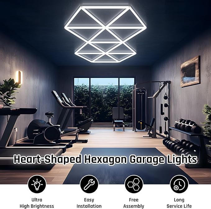 Hexagon Garage Lights, Super Bright Garage Lights Ceiling Led Hexagon 27 Pack 6500K for Gym, Basement, Warehouse,Auto Beauty Shop,Car Care Wash Room