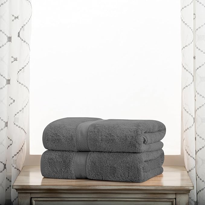 Superior Egyptian Cotton Pile Bath Towel Set of 2, Ultra Soft Luxury Towels, Thick Plush Essentials, Absorbent Heavyweight, Guest Bath, Hotel, Spa, Home Bathroom, Shower Basics, Charcoal