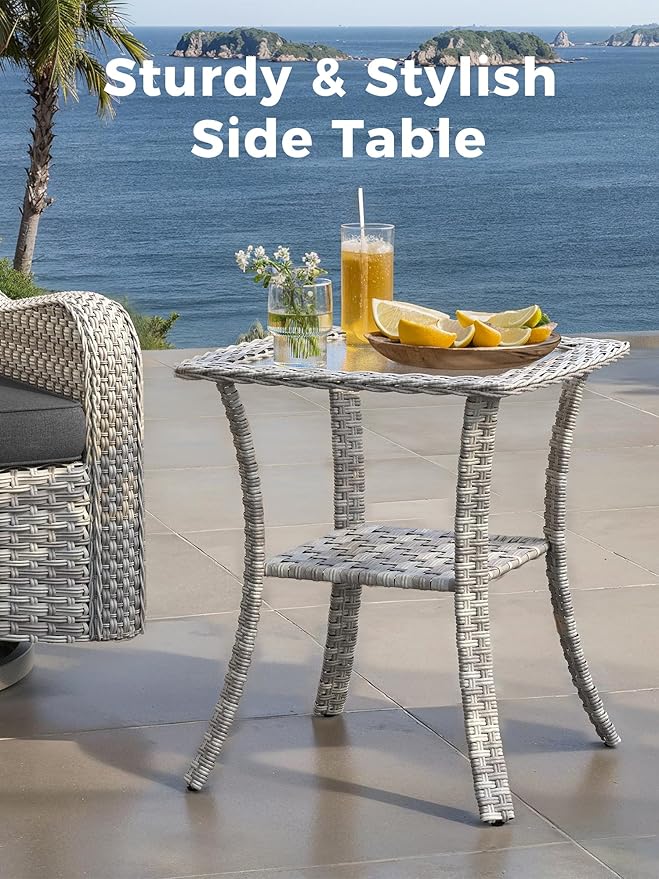 6 Piece Outdoor Wicker Patio Furniture Set,High Back Swivel Rocker Patio Chairs with 4" Thickened Cushions & Side Table, All-Weather PE Rattan for Garden, Backyard, Porch, Black