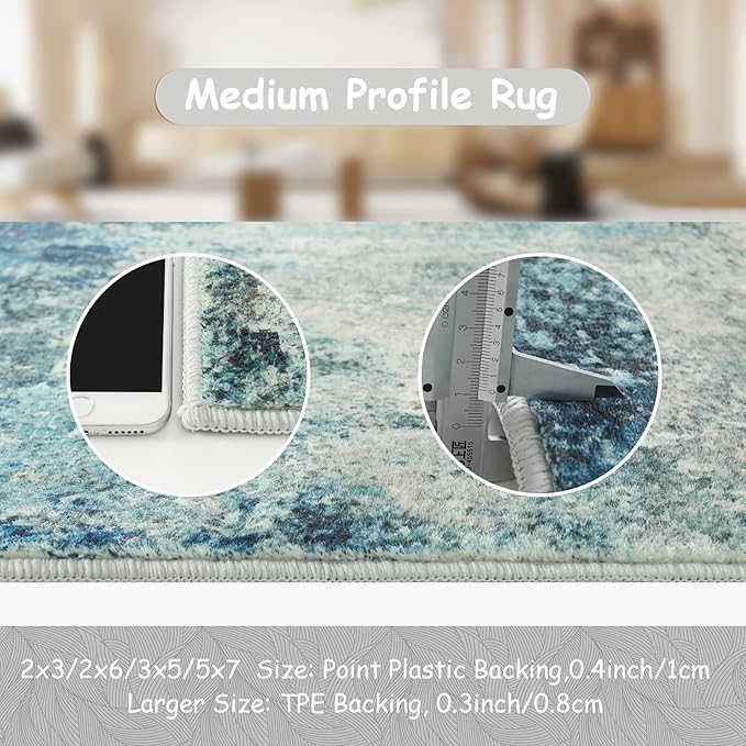 Lahome Modern Abstract 8x10 Area Rugs for Living Room, Washable Accent Rugs for Bedroom Stain Resistant Non Slip, Large Soft Indoor Carpet for Dining Room Table Home Office Decor, Blue/Grey