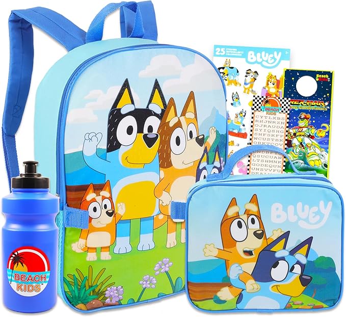 Bluey Backpack and Lunch Bag Set - Bundle with 16” School Bag, Lunch Box, Water Bottle, Stickers, More | Bluey School Supplies for Kids, Toddlers, Girls