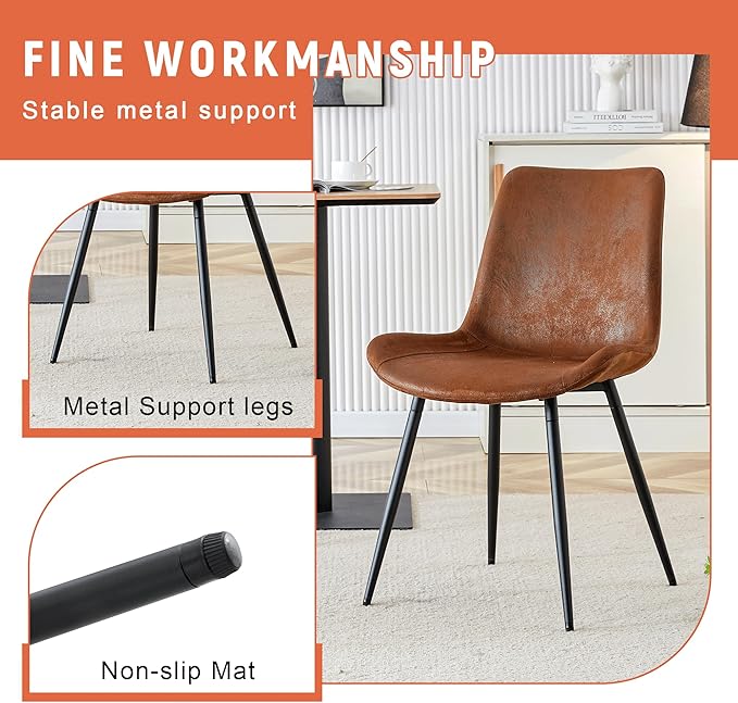 AZmac Round Dining Table Set for 4, Wooden Round Table 5-Piece with Modern Farmhouse Dining Table and 4 Suede Leather Chairs for Kitchen Dining Room, Wooden Table + 4 Saddle Brown Chairs