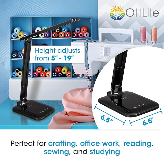 OttLite Slimline LED Desk Lamp – Touch Activated Controls, 3 Brightness Settings, ClearSun LED, Modern Design for Work, Office, or Dorm