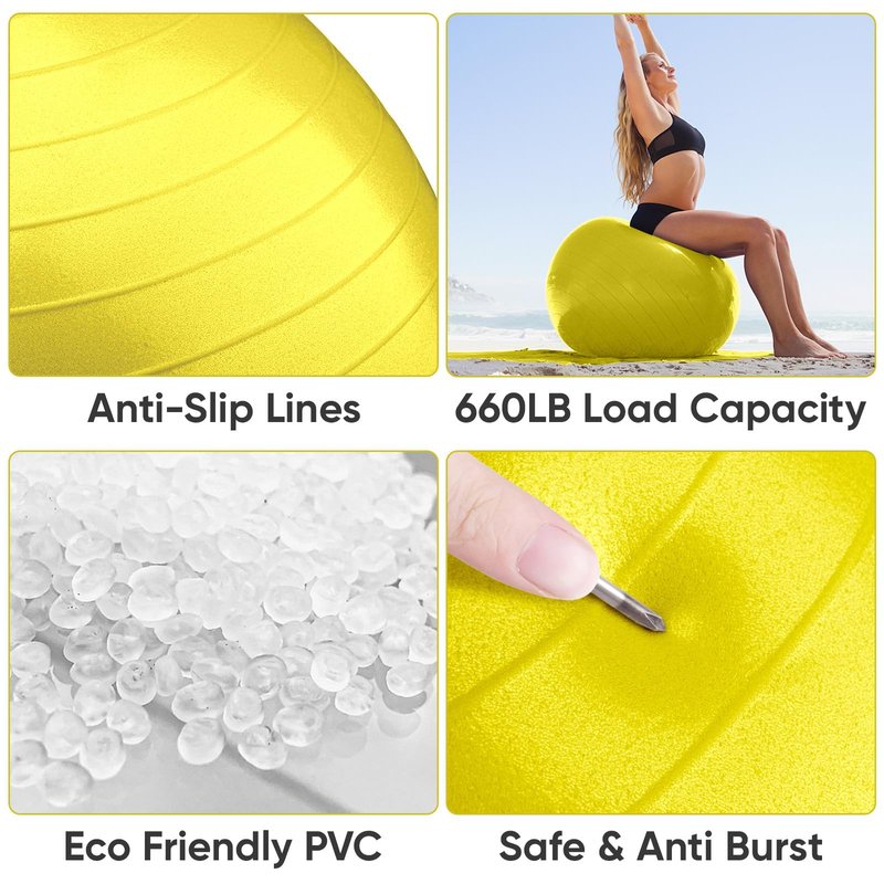APEXUP Yoga Ball, 660 lbs Anti-Burst Exercise Ball with Pump, 5 Sizes (XL (27"~30") 75cm, Yellow)