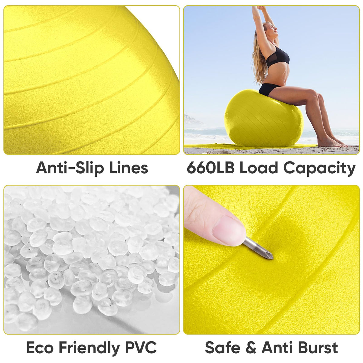 APEXUP Yoga Ball, 660 lbs Anti-Burst Exercise Ball with Pump, 5 Sizes
