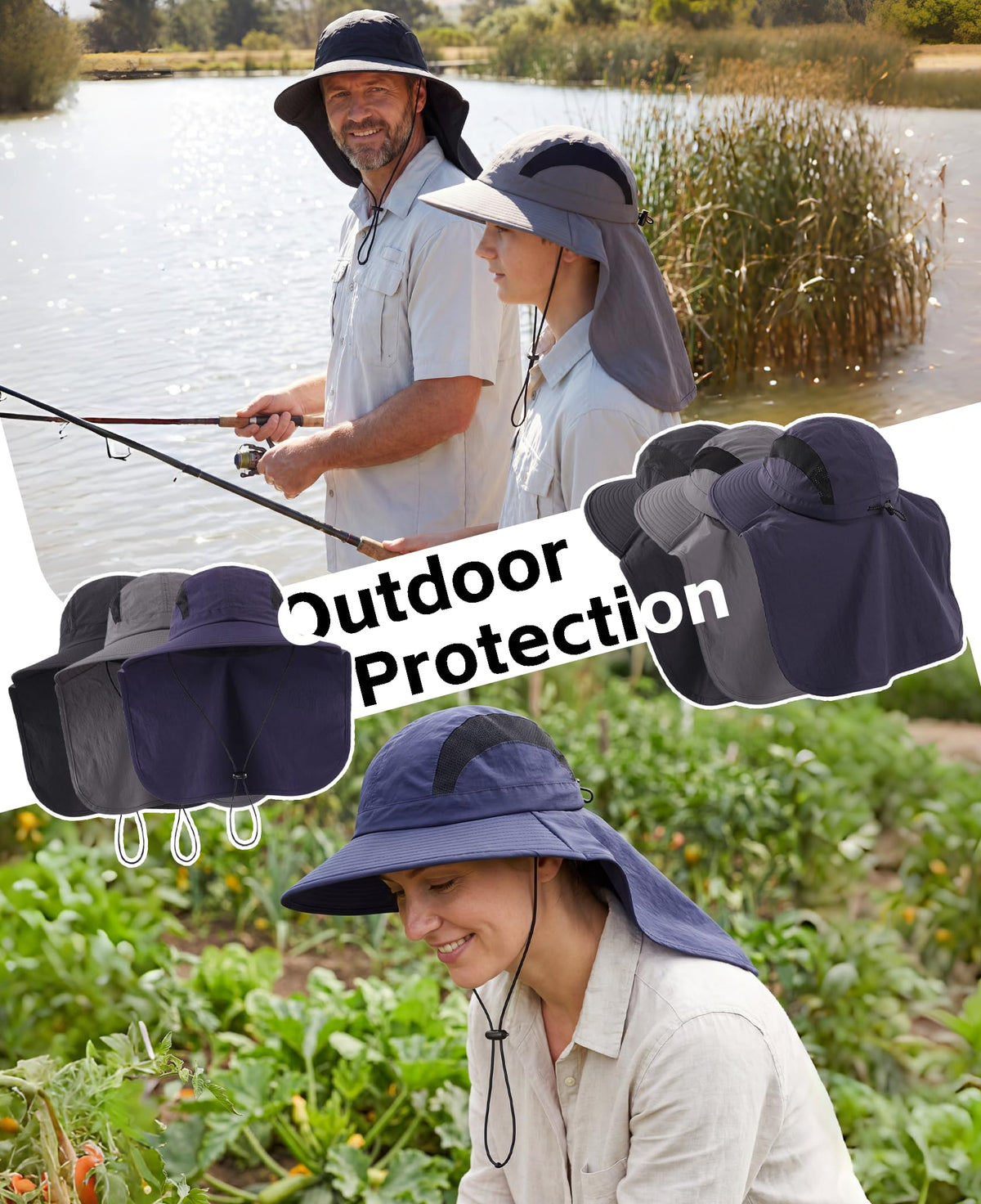 Home Prefer UPF 50+ Sun Hats for Men Women Wide Brim Fishing Hat with Neck Flap Summer Beach Safari UV Protection Bucket Hat Gardening Dark Grey