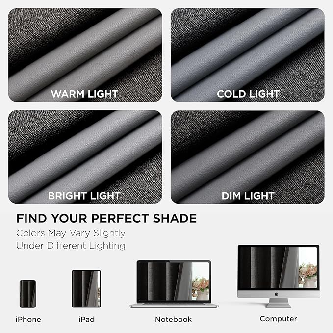 Joydeco Blackout Curtains 72 Inches Long 2 Panels Burg, Room Darkening Curtains for Bedroom, 100% Black Out Textured Thermal Drapes Privacy Protection 2 Panels Set(W52 x L72 Inch, Charcoal Grey)