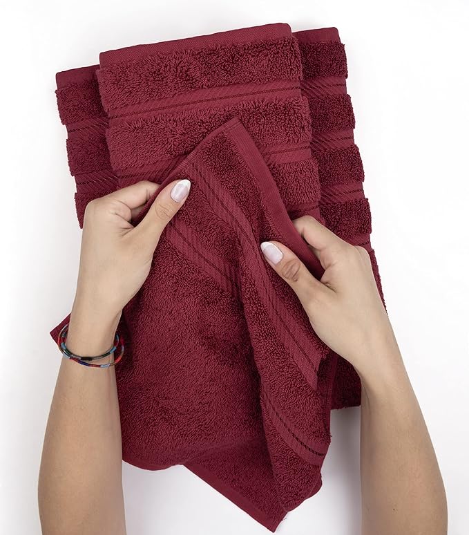 American Soft Linen Luxury Hand Towels for Bathroom, 600 GSM 100% Cotton Turkish 4 Piece Hand Towel Set, 600 GSM Hand Face Towels for Kitchen, Bordeaux Red Hand Towels