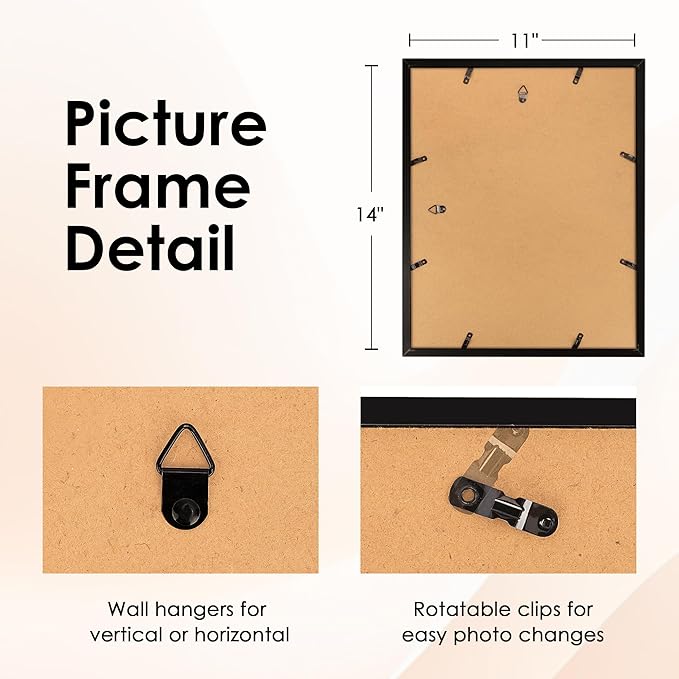FIXSMITH 11x14 Picture Frame Set of 10, Black Photo Frames Bulk with HD Plexiglass, Display Pictures 8x10 with Mat or 11x14 Without Mat, Multi Picture Frames Collage for Wall Decor