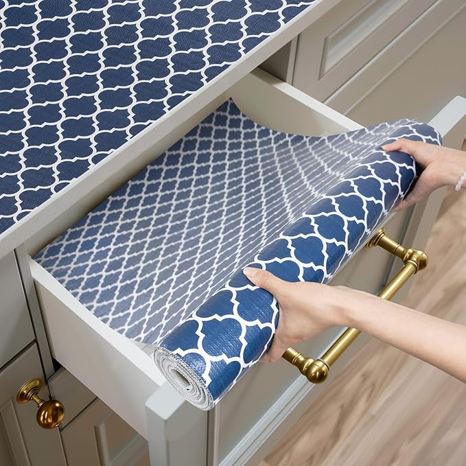 Shelf and Drawer Liner for Kitchen Cabinets Non-Adhesive, Strong Grip Non-Slip Thickened Cabinet Liners for Shelves, Waterproof Mats for Dresser Cupboard, Blue, 17 in x 30 Feet